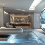 Piscine et salon dans un bunker de luxe moderne