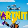 Homer et la famille Simpson plongent dans l’univers coloré de Fortnite, entourés de joueurs et d’explosions façon Battle Royale.