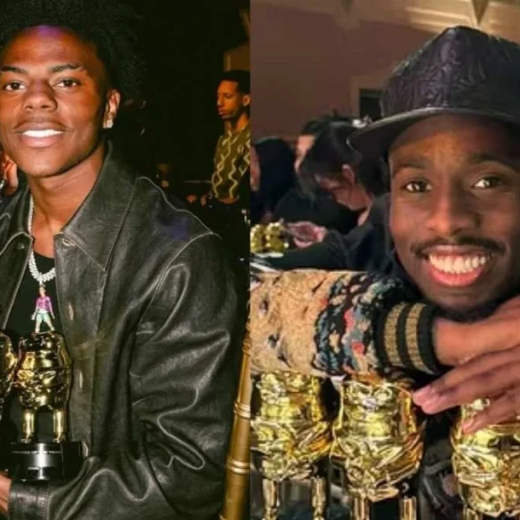 IShowSpeed tout sourire, les bras chargés de trophées après son sacre de Streamer de l’année 2025.