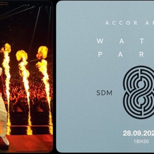 SDM en concert à côté de l’affiche Watch Party Accor Arena