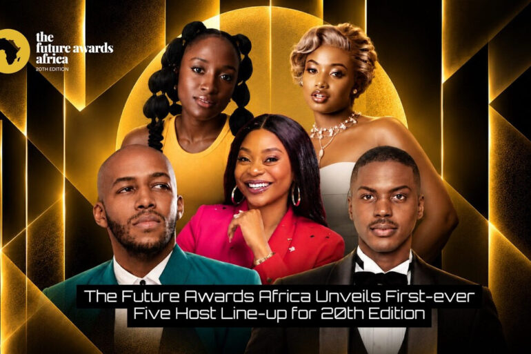 Les cinq animateurs annoncés pour la 20e édition de The Future Awards Africa, issus du Nigeria, de Tanzanie, du Malawi, du Botswana et du Kenya.