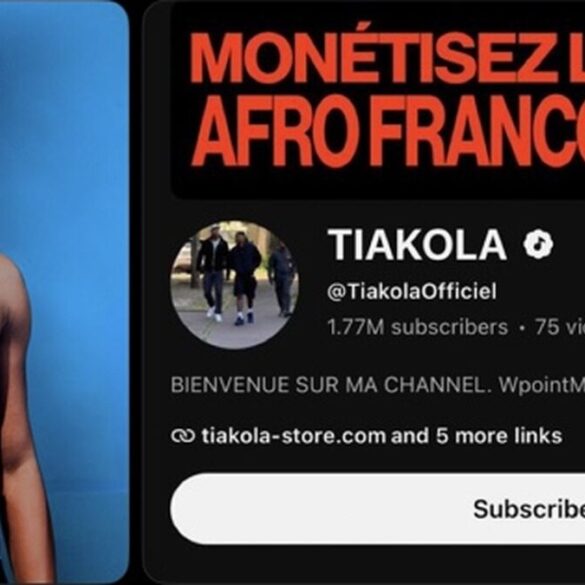 Tiakola et capture de sa chaîne YouTube avec un message sur la monétisation