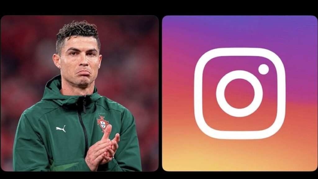 Cristiano Ronaldo photographié à côté du logo Instagram dans une publication