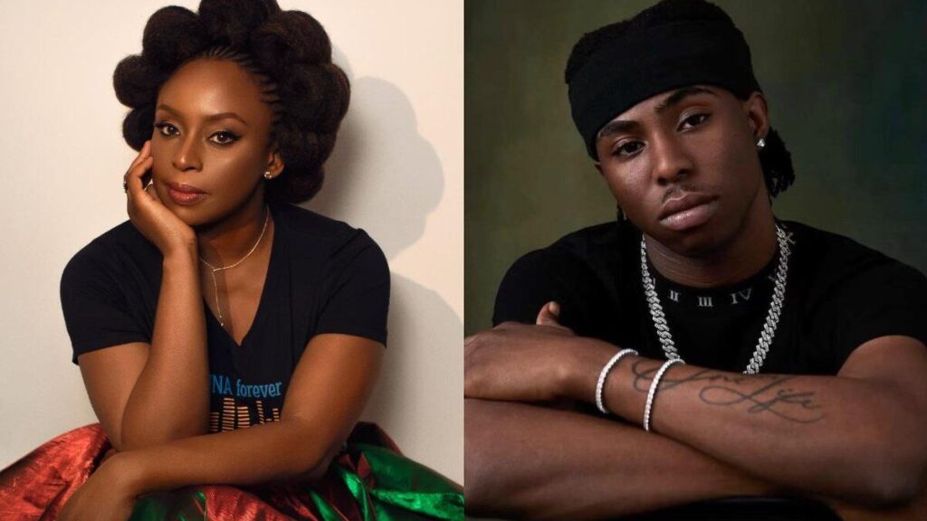 Montage de portraits de l’écrivaine Chimamanda Ngozi Adichie et du chanteur FOLA