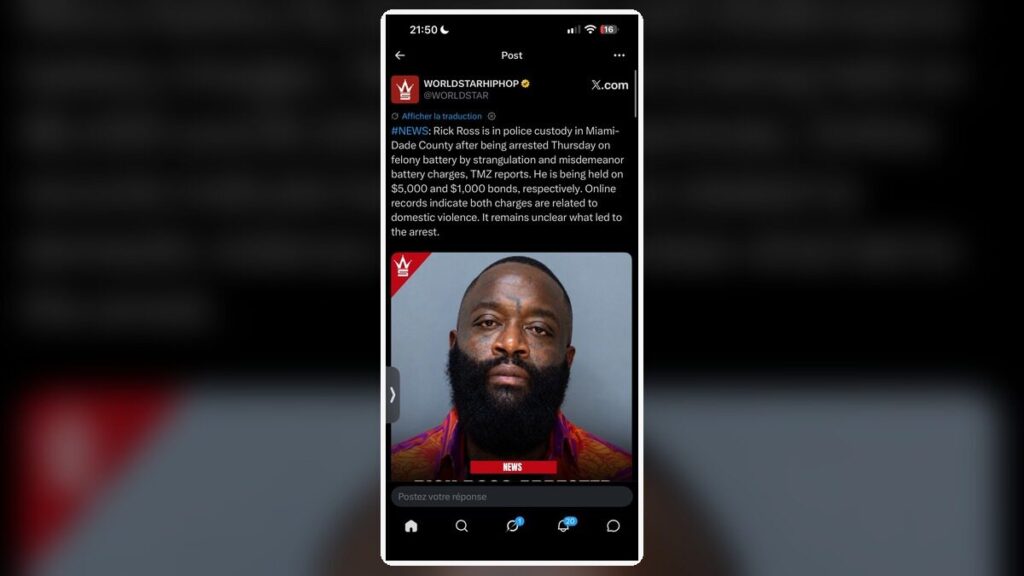 Photo d’arrestation de Rick Ross relayée dans une publication WorldStarHipHop